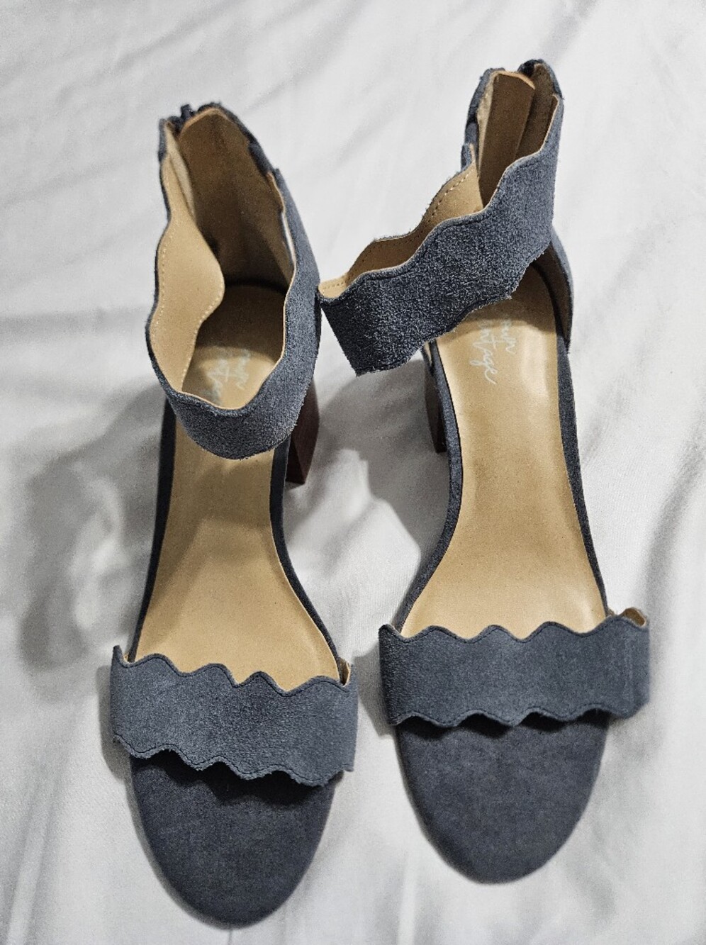 Crown Vintage Scalloped Strap Heeled Sandals - Navy